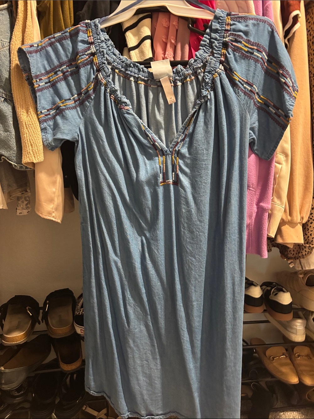 Knox Rose Light Blue Embroidered Off-Shoulder Dress